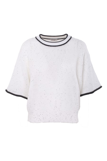 Shop BRUNELLO CUCINELLI  Pullover: Brunello Cucinelli cotton sweater.
Short sleeves.
Sequin decoration.
Composition: 100% cotton.
Made in Italy.. MCO555900-C159